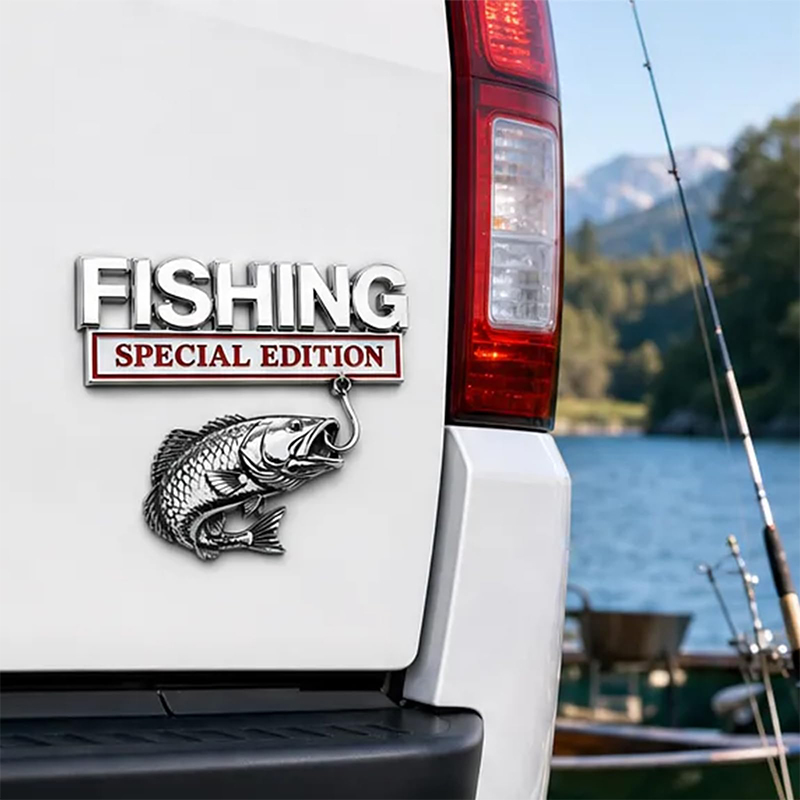 Fishing Hook - شعار سيارة معدني بتصميم خطاف السمكة