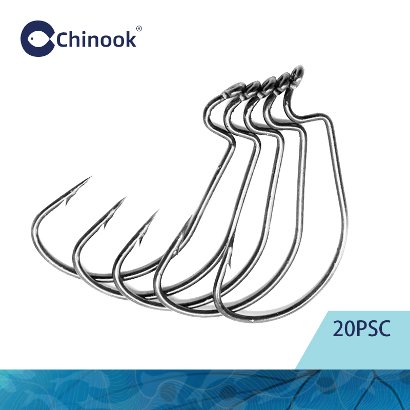 Fishing Hook Barbless - Chinook 20 قطعة واسعة دودة تكساس