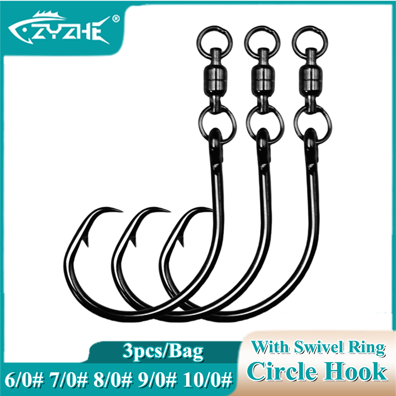 Fishing Hook Barbless - خطافات دائرية من ZYZHE مع حلقة
