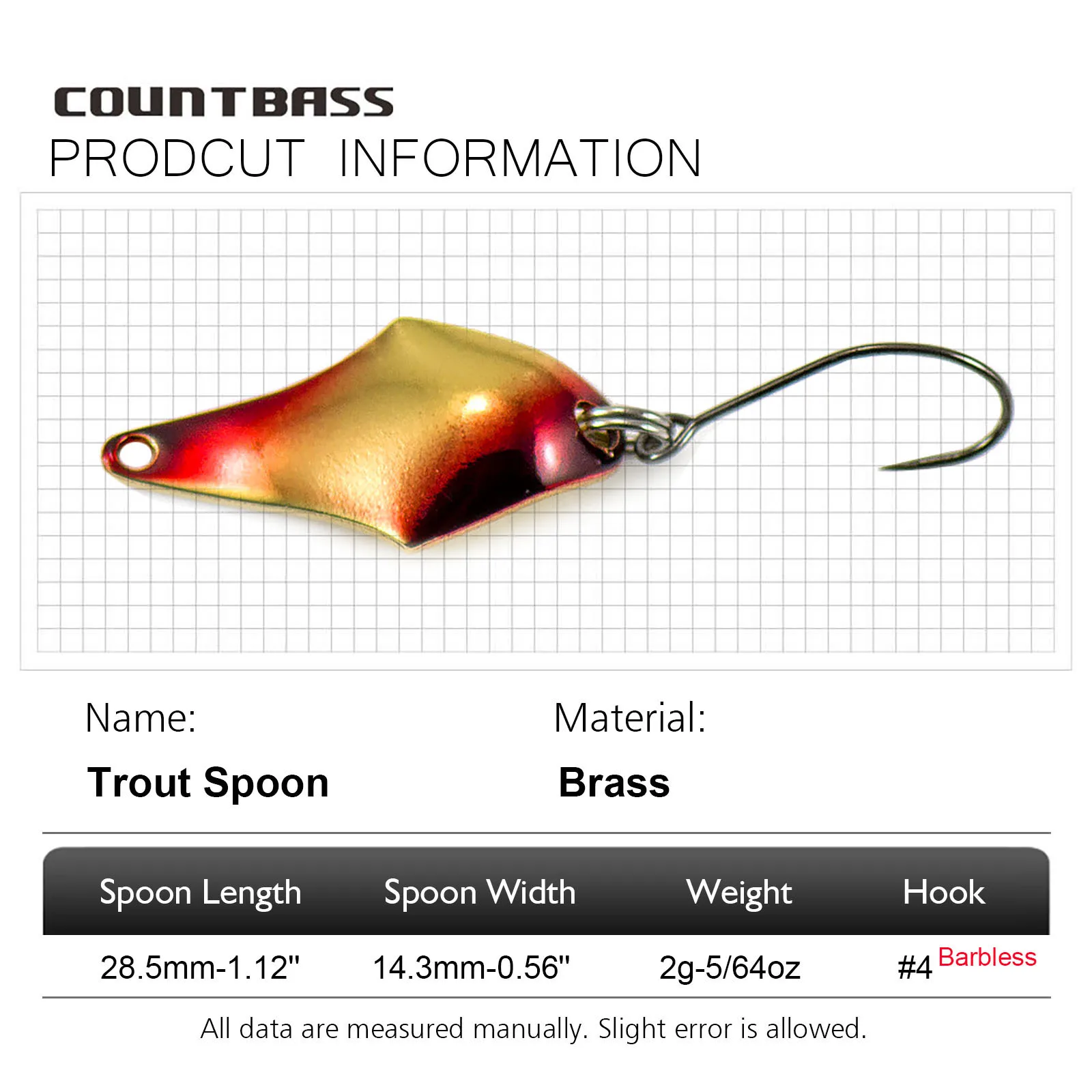 COUNTBASS 5/64oz 2g ملعقة الصب - مراجعة Fishing Hook Barbless وسعره