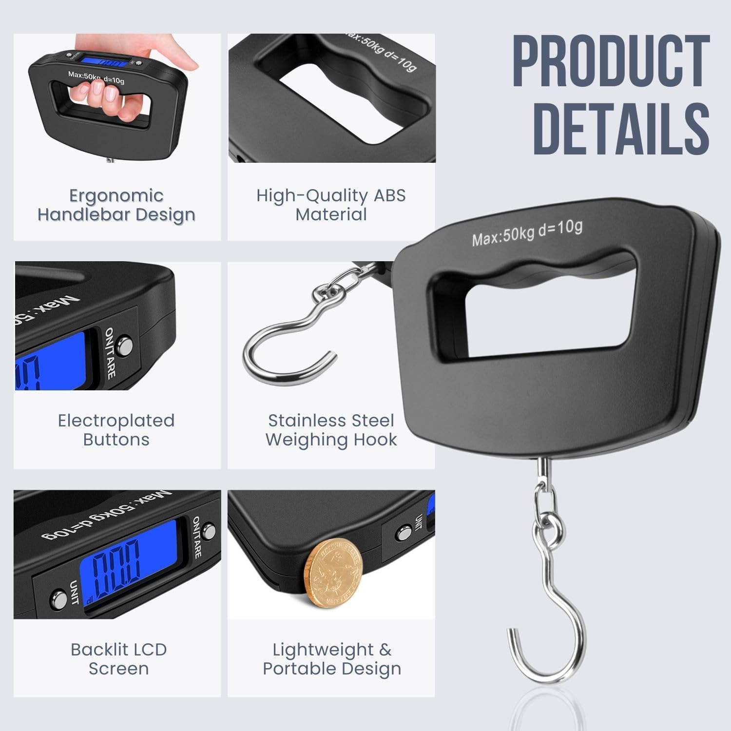 ميزان رقمي محمول للأمتعة بسعة  - مراجعة Fishing Hook Stainless Steel وسعره