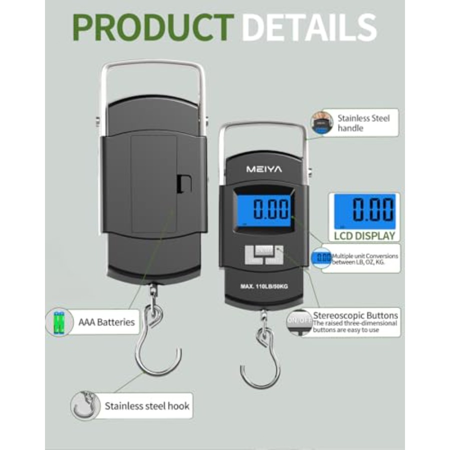 ميزان صيد رقمي بسعة 110 رطل/50 - مراجعة Fishing Hook Stainless Steel وسعره